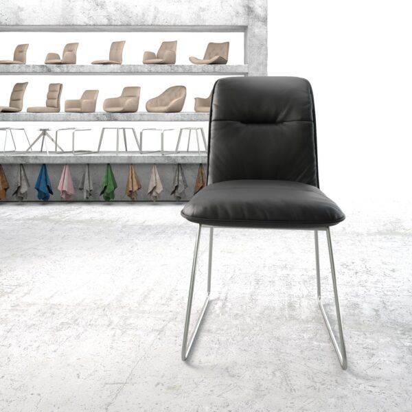 Jídelní židle Vinjo-Flex Černá Pravá kůže Rám z nerezové oceli