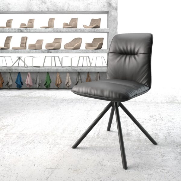 Otočná židle Vinjo-Flex Černá Pravá kůže s křížovou základnou Round Černá