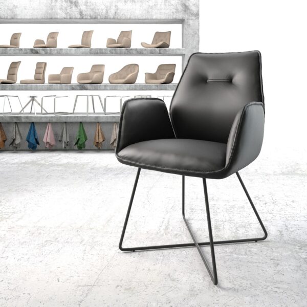 Jídelní židle Zoa-Flex černá pravá kůže podnož ve tvaru “X” černá