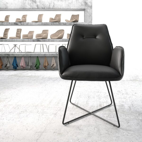 Jídelní židle Zoa-Flex černá pravá kůže podnož ve tvaru “X” černá