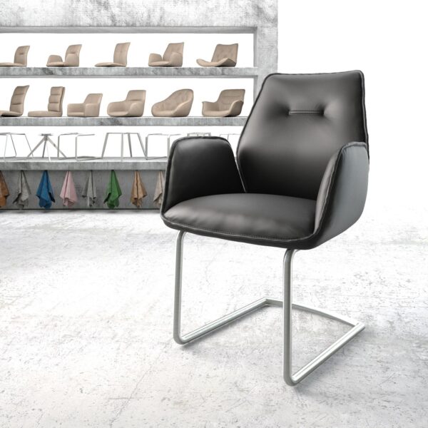 Křeslo Zoa-Flex Černá Pravá Kůže Cantilever Round Nerezová Ocel