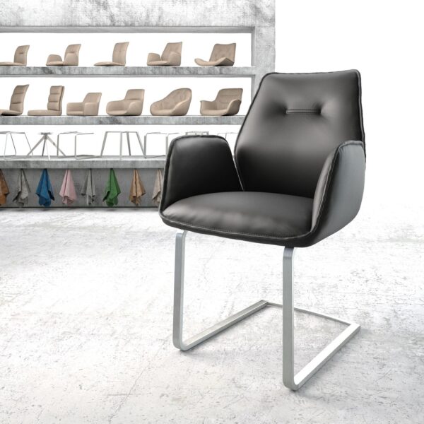 Křeslo Zoa-Flex Černá Pravá Kůže Cantilever Flat Nerezová Ocel