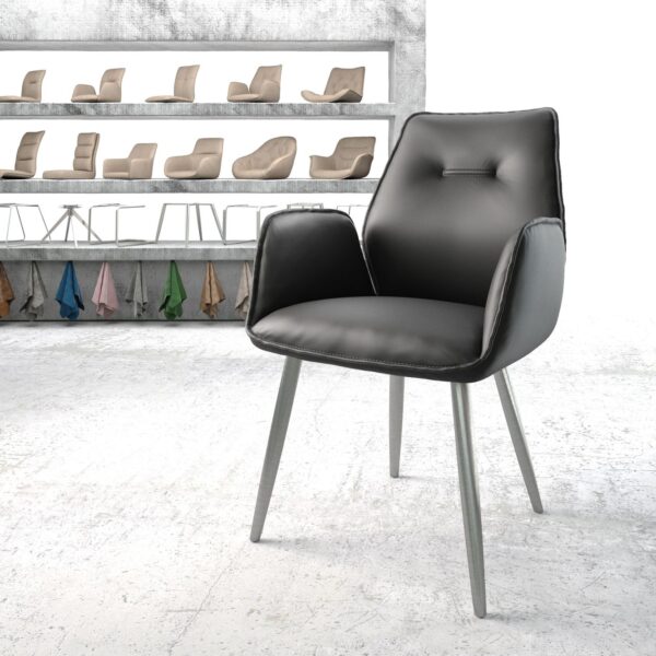 Jídelní židle Zoa-Flex černá pravá kůže zaoblená podnož nerezové oceli