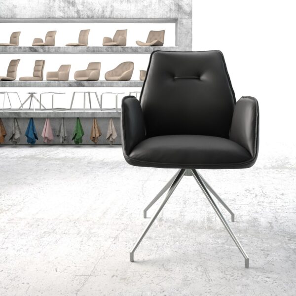 Otočná židle Zoa-Flex černá pravá kůže křížová podnož zaoblená otočná z nerezové oceli