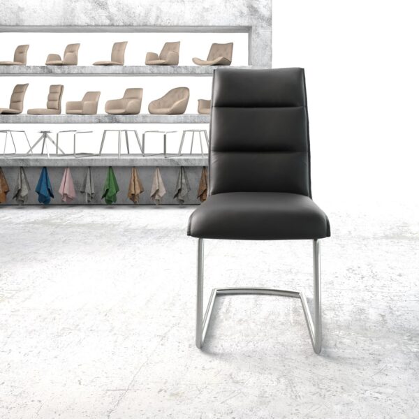 Jídelní židle Xantus-Flex Černá Pravá Kůže Cantilever Round Nerezová Ocel