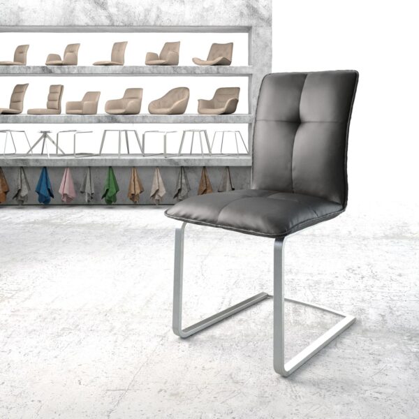 Jídelní židle Maddy-Flex Černá Pravá Kůže Cantilever Flat Nerezová Ocel