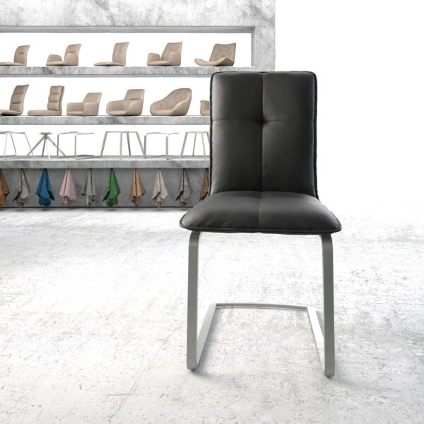 Jídelní židle Maddy-Flex Černá Pravá Kůže Cantilever Flat Nerezová Ocel