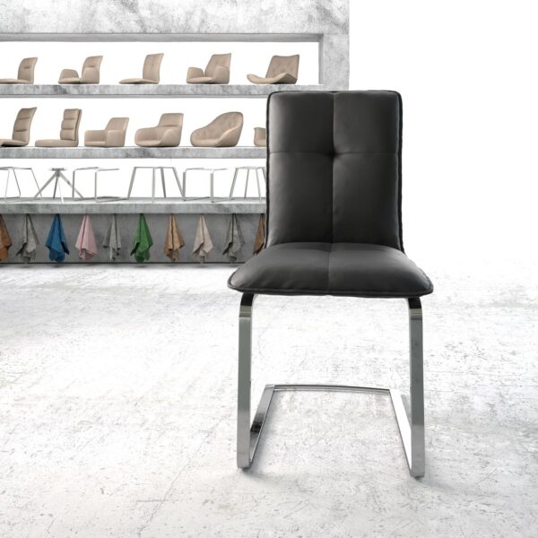 Jídelní židle Maddy-Flex Černá Pravá Kůže Cantilever Flat Chrome-plated