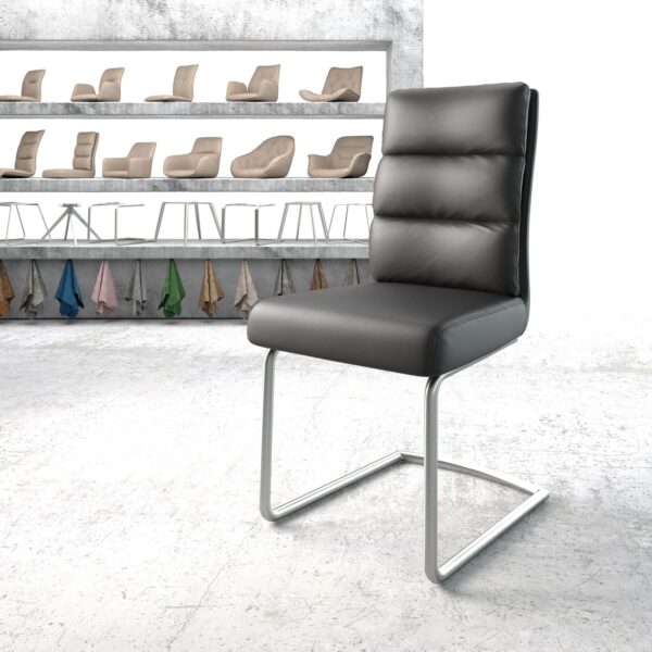 Jídelní židle Pela-Flex Černá Genuine Leather Cantilever Round Nerezová Ocel