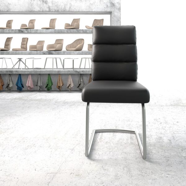 Jídelní židle Pela-Flex Černá Genuine Leather Cantilever Round Nerezová Ocel