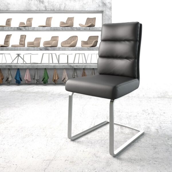 Jídelní židle Pela-Flex Černá Pravá Kůže Cantilever Flat Nerezová Ocel