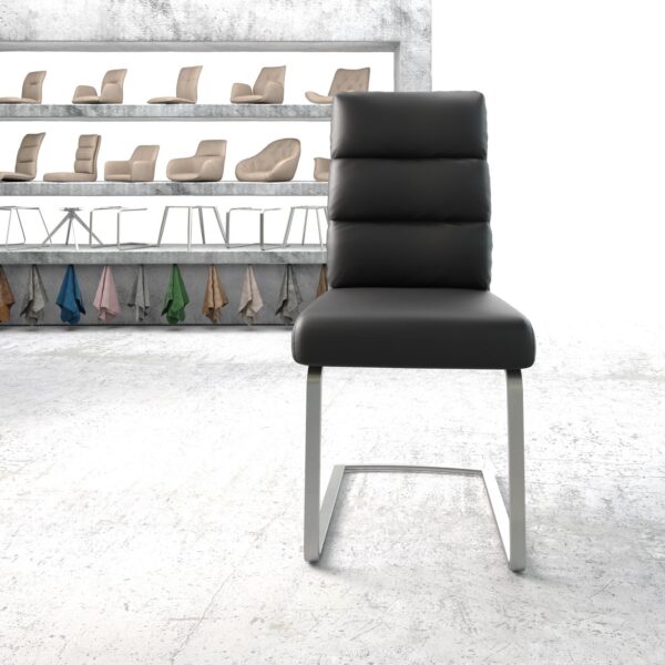 Jídelní židle Pela-Flex černá pravá kůže konzolová podnož plochá nerezová ocel
