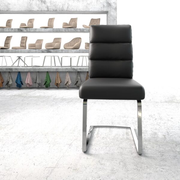 Jídelní židle Pela-Flex Černá Pravá Kůže Cantilever Flat Chrome-plated