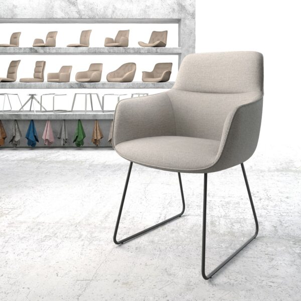 Jídelní židle Pejo-Flex světle šedá plochá tkanina černá tenká podnož