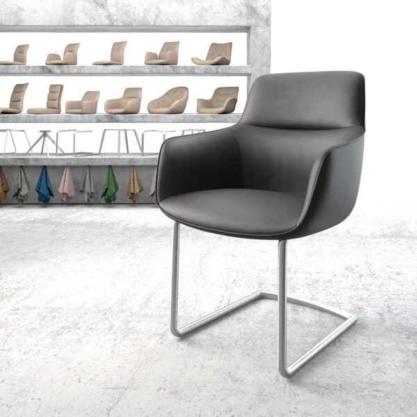 Jídelní židle Pejo-Flex Černá Pravá Kůže Cantilever Round Nerezová Ocel