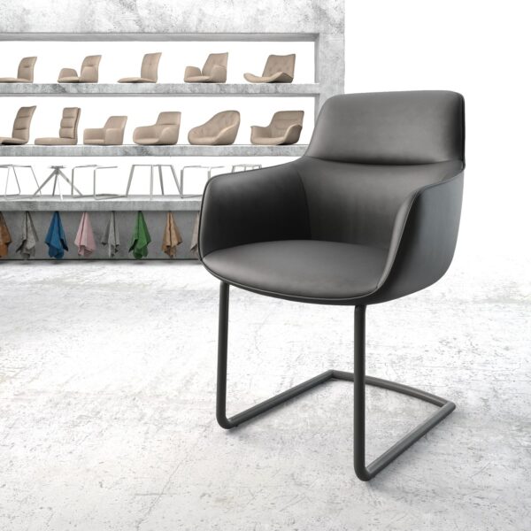 Jídelní židle Pejo-Flex černá pravá kůže konzolová podnož kulatá černá