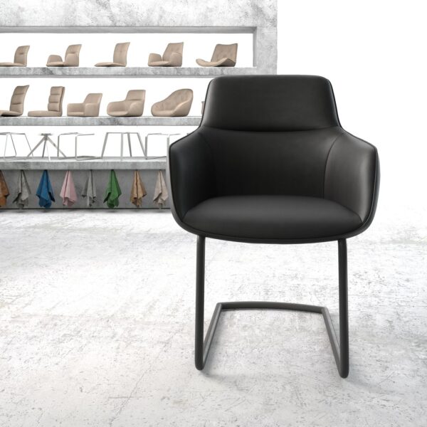 Jídelní židle Pejo-Flex černá pravá kůže konzolová podnož kulatá černá