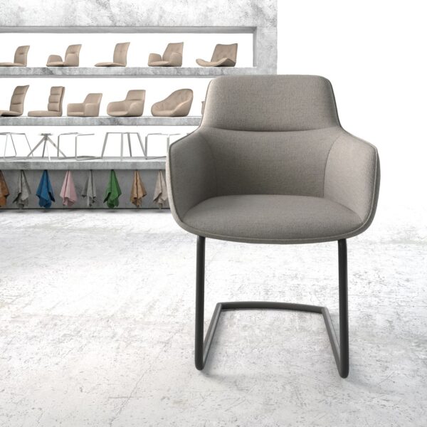 Jídelní židle Pejo-Flex světle šedá plochá tkanina konzolová podnož kulatá černá