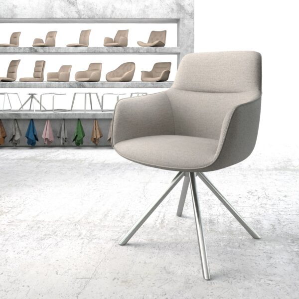 Otočná židle Pejo-Flex světle šedá plochá tkanina křížová podnož kulatá otočná z nerezové oceli