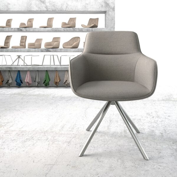 Otočná židle Pejo-Flex světle šedá plochá tkanina křížová podnož kulatá otočná z nerezové oceli