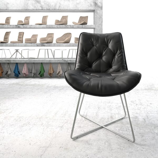 Jídelní židle Taimi-Flex Černá Pravá kůže X-rám nerezová ocel