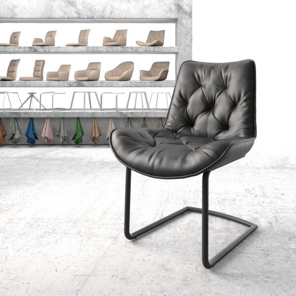 Jídelní židle Taimi-Flex černá pravá kůže konzolová podnož kulatá černá