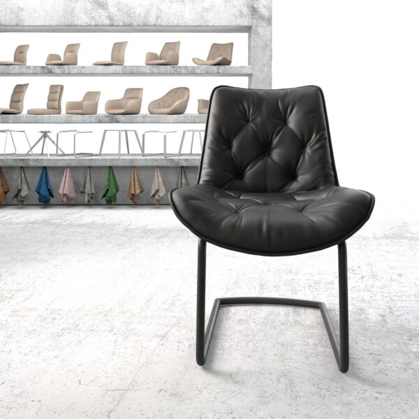 Jídelní židle Taimi-Flex černá pravá kůže konzolová podnož kulatá černá
