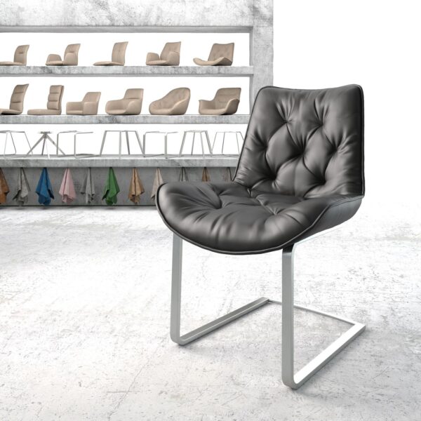 Jídelní židle Taimi-Flex černá pravá kůže konzolová podnož plochá nerezová ocel