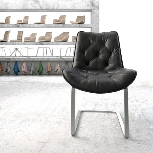 Jídelní židle Taimi-Flex černá pravá kůže konzolová podnož plochá nerezová ocel