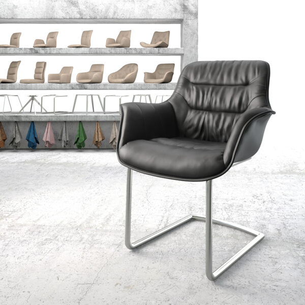 Křeslo Kaira-Flex Černá Pravá Kůže Cantilever Round Nerezová Ocel