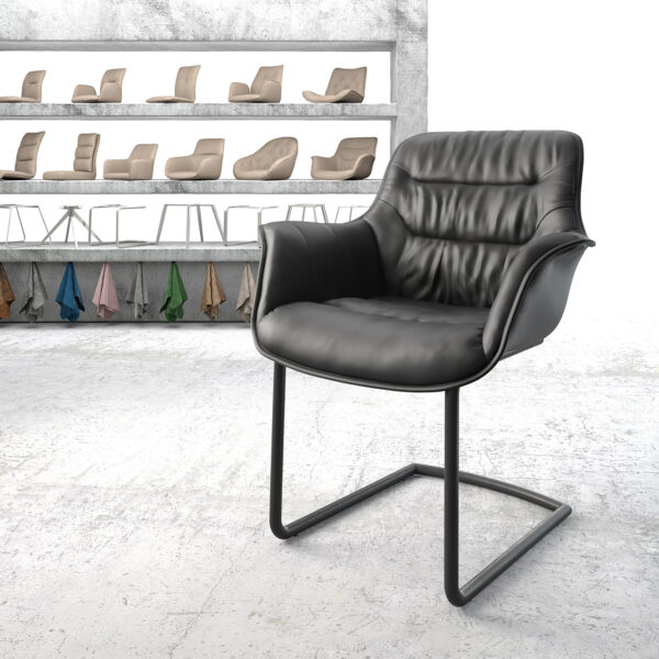 Křeslo Kaira-Flex Černá Pravá Kůže Cantilever Round Černá