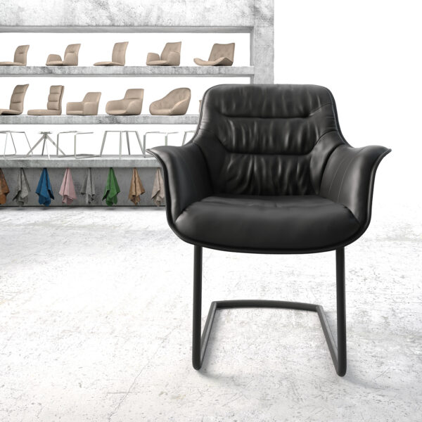 Křeslo Kaira-Flex Černá Pravá Kůže Cantilever Round Černá
