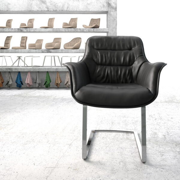 Křeslo Kaira-Flex Černá Pravá Kůže Cantilever Flat Chrome-plated