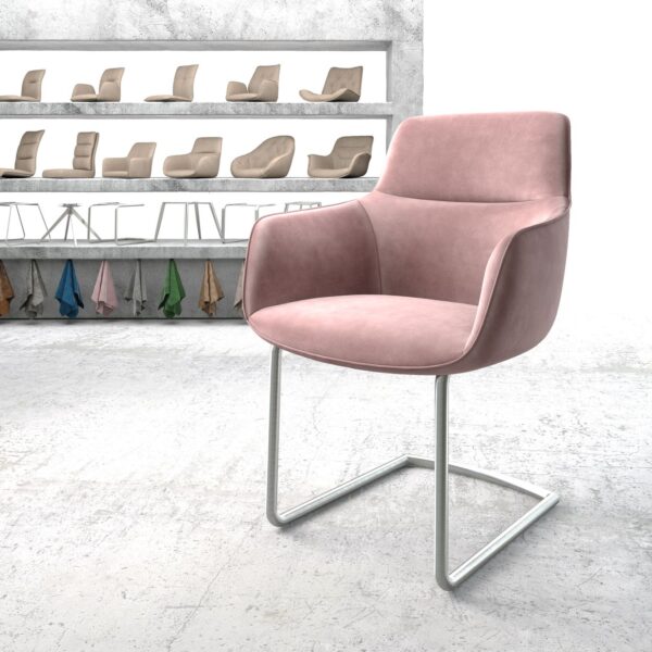 Jídelní židle Pejo-Flex Rosé Samet Cantilever Round z nerezové oceli