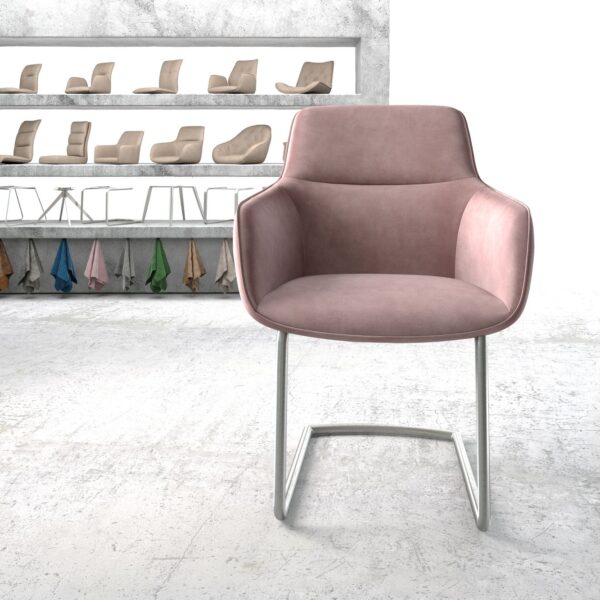 Jídelní židle Pejo-Flex Rosé Samet Cantilever Round z nerezové oceli