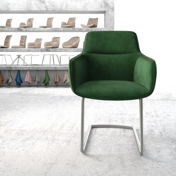 Jídelní židle Pejo-Flex Zelená Samet Cantilever Round Nerezová Ocel