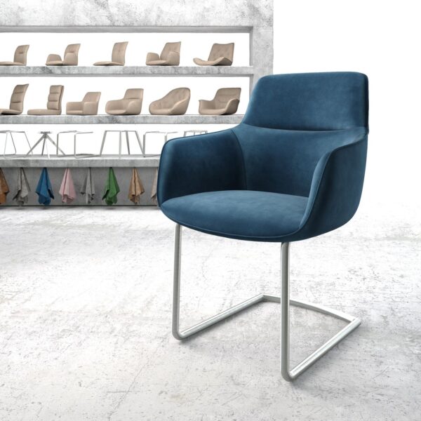 Jídelní židle Pejo-Flex Modrá Samet Cantilever Round z nerezové oceli