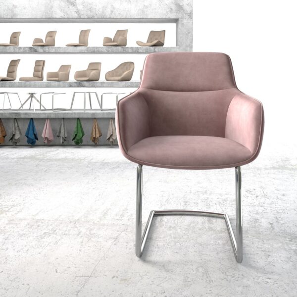 Jídelní židle Pejo-Flex Rosé Samet Cantilever Round chromovaná