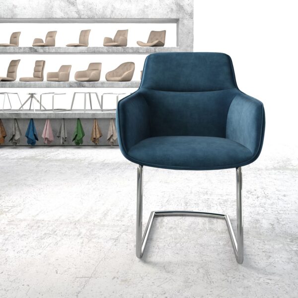 Jídelní židle Pejo-Flex Modrá Samet Cantilever Round chromovaná