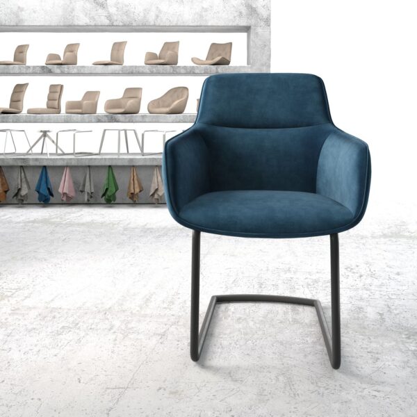 Jídelní židle Pejo-Flex Modrá Samet Cantilever Round Černá