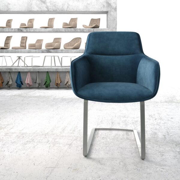 Jídelní židle Pejo-Flex Modrá Samet Cantilever Flat Nerezová Ocel