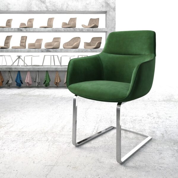 Jídelní židle Pejo-Flex Zelená Samet Cantilever Flat Chrome-plated