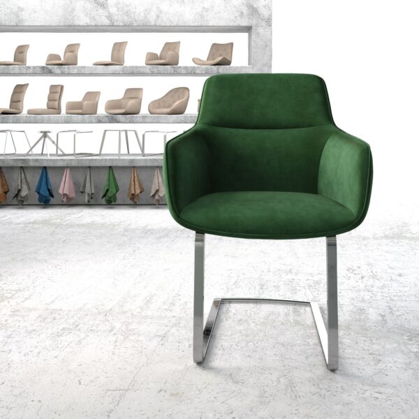 Jídelní židle Pejo-Flex Zelená Samet Cantilever Flat Chrome-plated