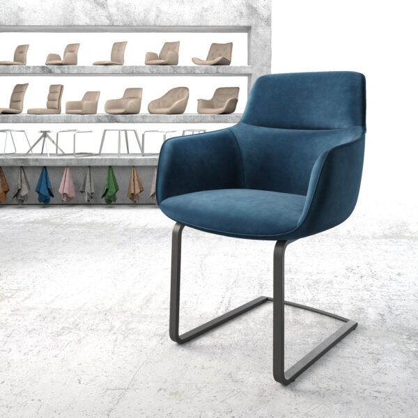 Jídelní židle Pejo-Flex Modrá Samet Cantilever Flat Černá