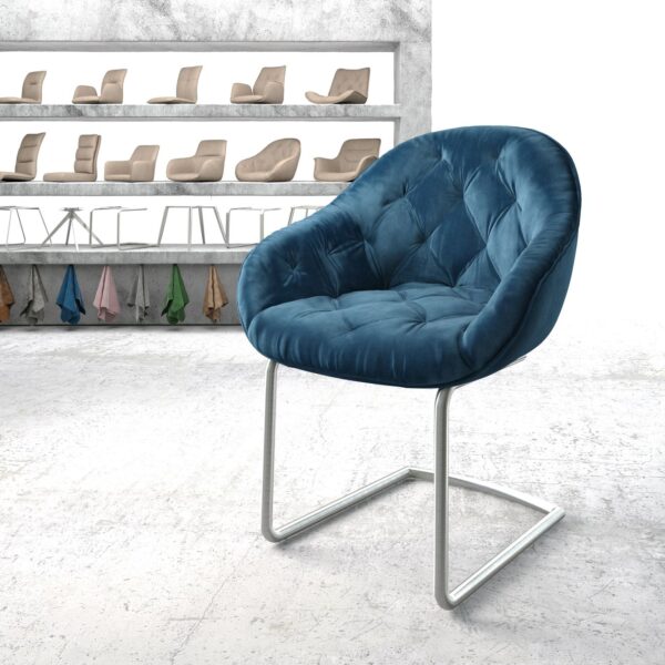 Křeslo Gaio-Flex Modrá Samet Cantilever Round z nerezové oceli