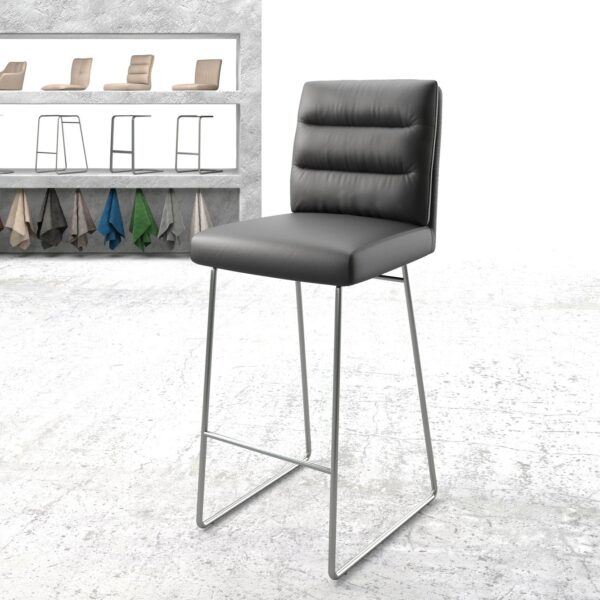 Barová židle Pela-Flex Pravá kůže s Černým rámem z nerezové oceli
