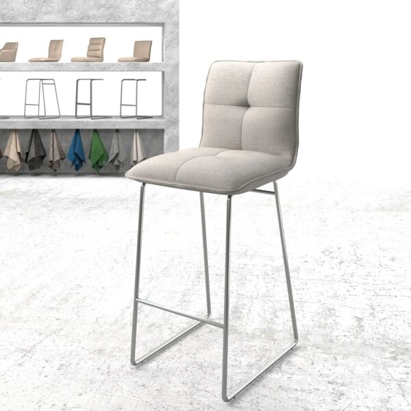 Barová židle Maddy-Flex plochá tkanina světle šedá tenká podnož z nerezové oceli