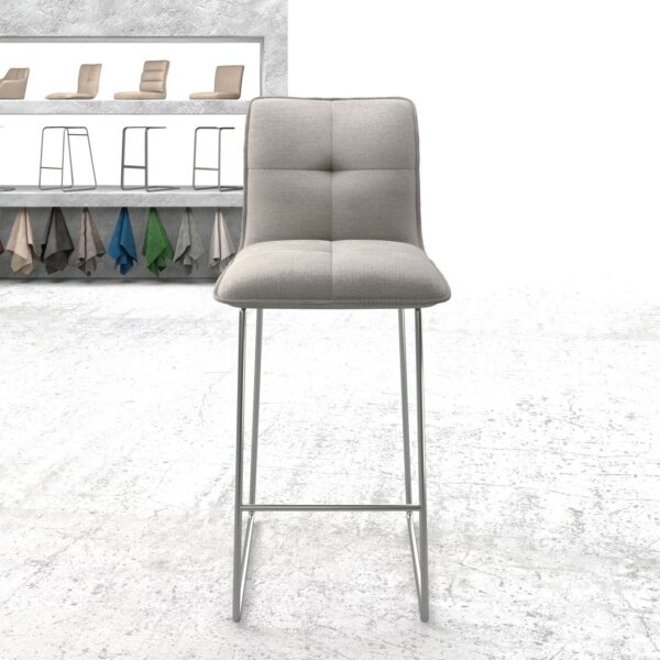 Barová židle Maddy-Flex plochá tkanina světle šedá tenká podnož z nerezové oceli