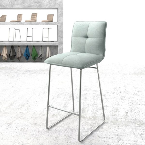 Barová židle Maddy-Flex plochá tkanina mentolová podnož z nerezové oceli