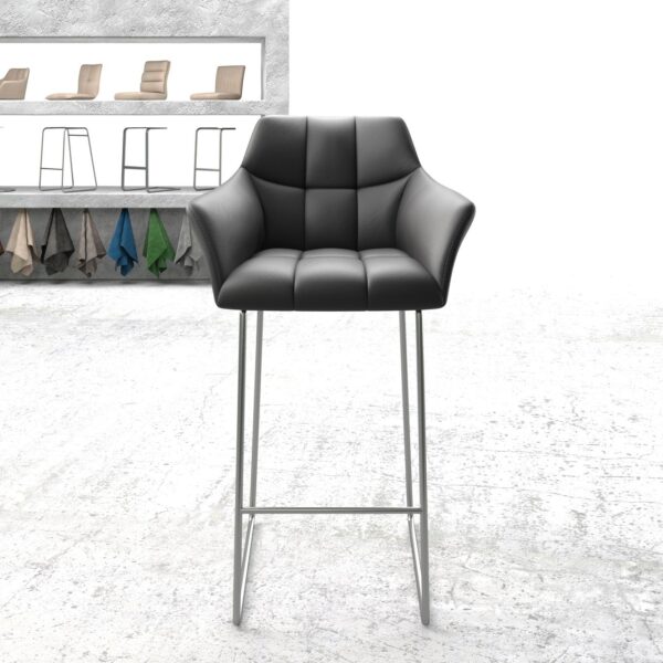 Barová židle Yulo-Flex Pravá kůže Černý rám z nerezové oceli s kluzným povrchem
